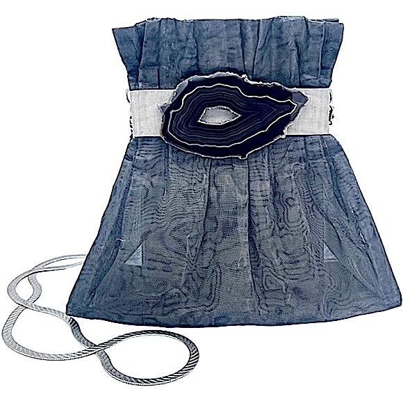 BO’S ART | Vintage Handmade Stainless Steel Mesh & Agate Gemstone Evening Bag - Picture 1 of 16